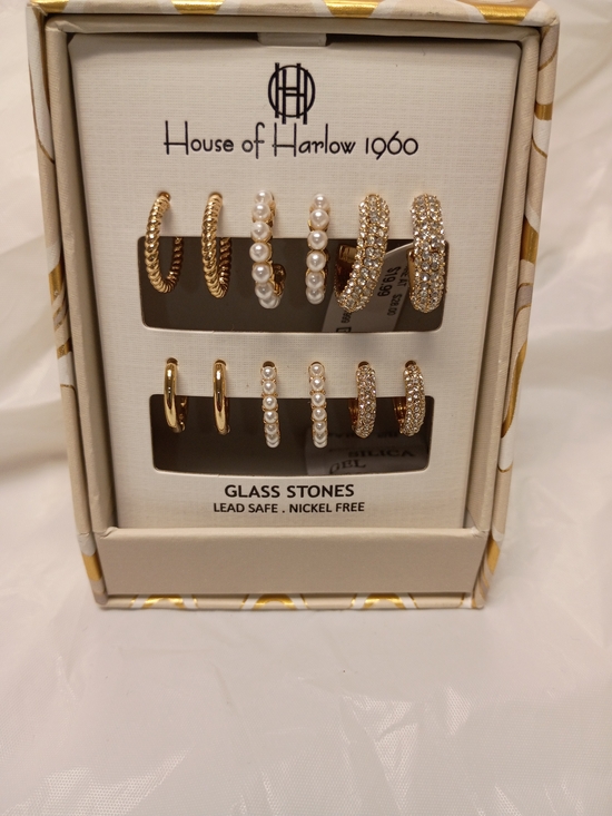 House of Harlow 1960 Jewelry - 🆕House of Harlow 1960 Gold and Pearl 6-Pair Hoop Earring Set